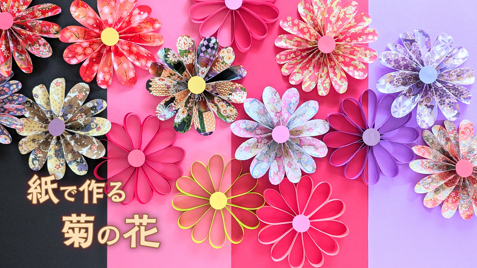 壁面飾り　折り紙・色画用紙で作るかんたん菊の花 2種類