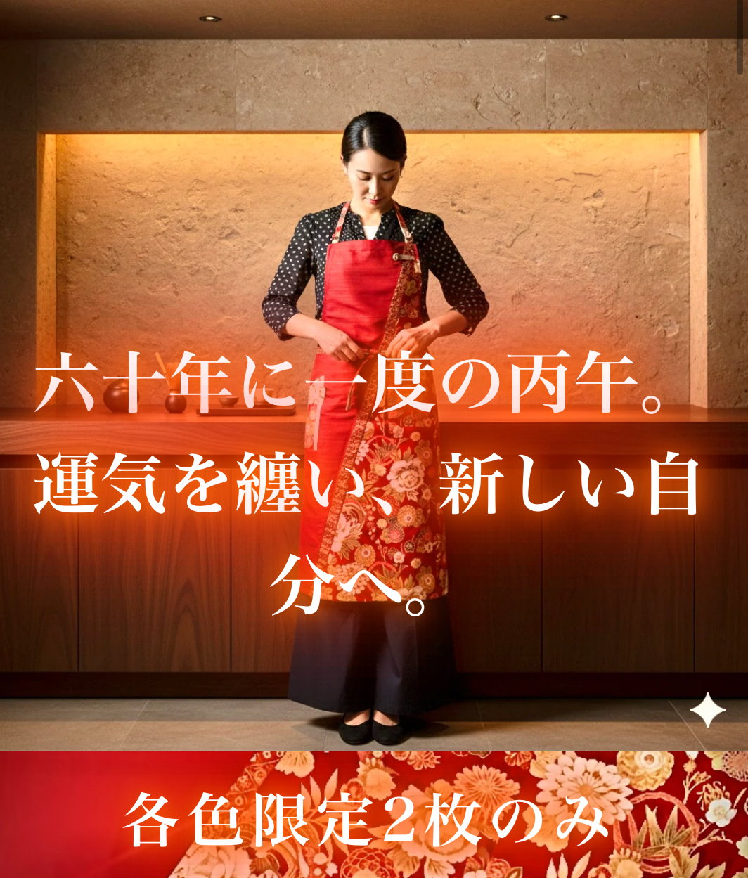 縁起の良い和柄、開運エプロンの先行受注や、プロジェクトを支えてくださる協賛パートナー様を募集